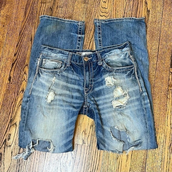 BKE Buckle Mens Jeans Carter 31 R Reg Boot Leg Bold Stitch Distressed Ripped - Picture 1 of 10